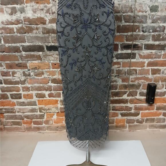 Pisarro Nights Illusion Beaded Mother of Bride Dress Women 8P Gray Wedding Party - Picture 5 of 13